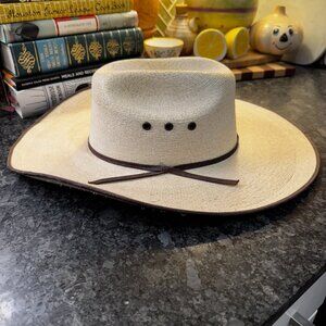 Vintage Atwood Cowboy Hat – Size 7 3/8 Straw Western Hat with Wide Brim & Brown